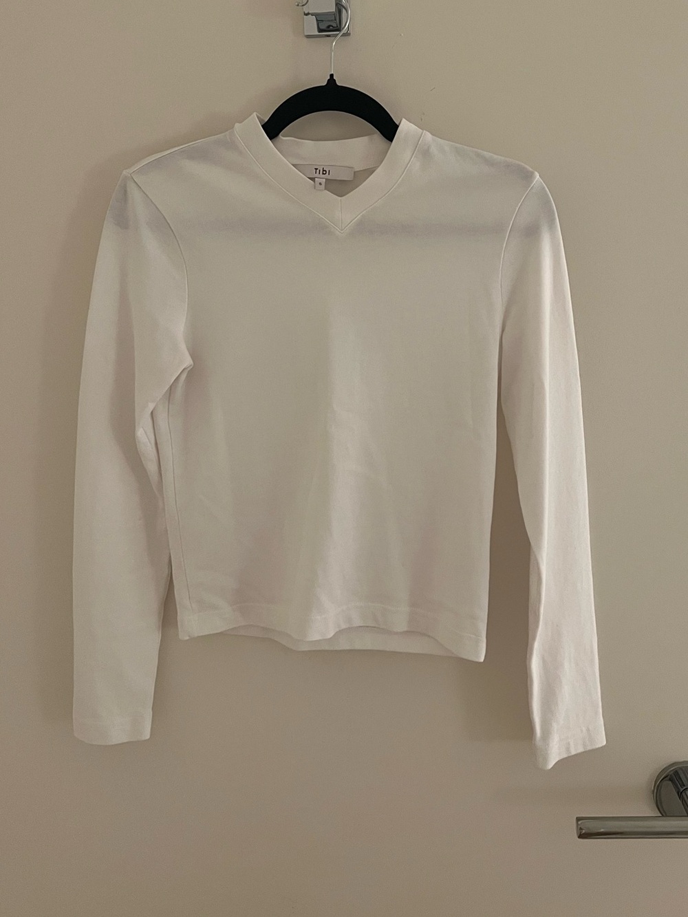 Tibi White Perfect T-Shirt Shrunken V-Neck Cotton [Small] - Picture 3 of 6